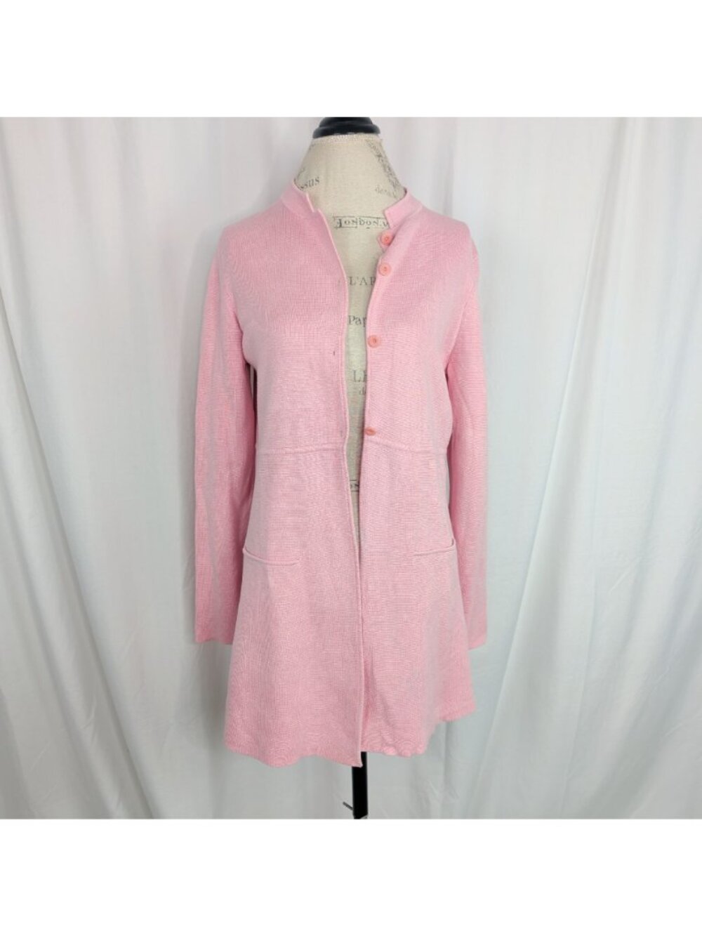 Eileen Fisher Pink Knit Tunic Cardigan Medium Mid Button - Picture 10 of 10